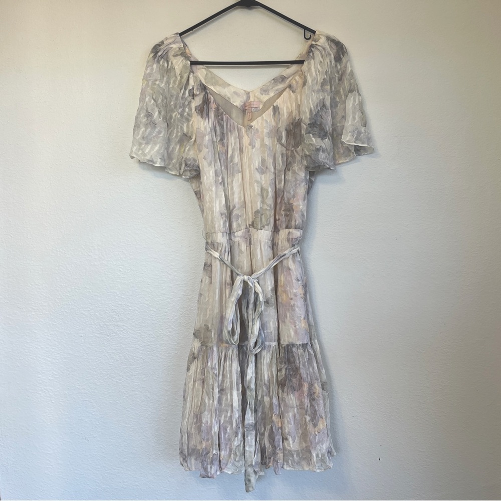 REBECCA TAYLOR | Lily floral watercolor a-line silk dress, size large